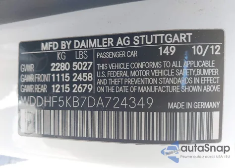2013 Mercedes-Benz E 350 from USA, damaged, VIN WDDHF5KB7DA724349